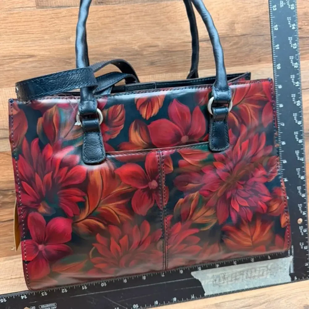 Patricia Nash Leather Primrose Satchel rustic mums rose bag purse